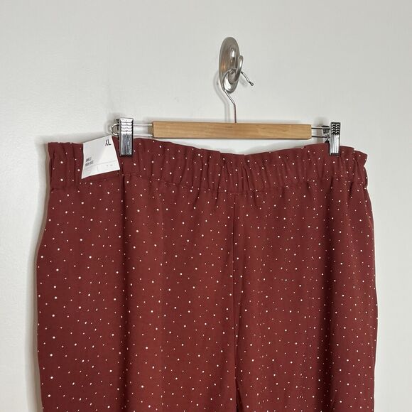 Express Polka Dot Ankle High Rise Pants Rust Womens XL Paperbag Elastic Waist - Picture 6 of 10